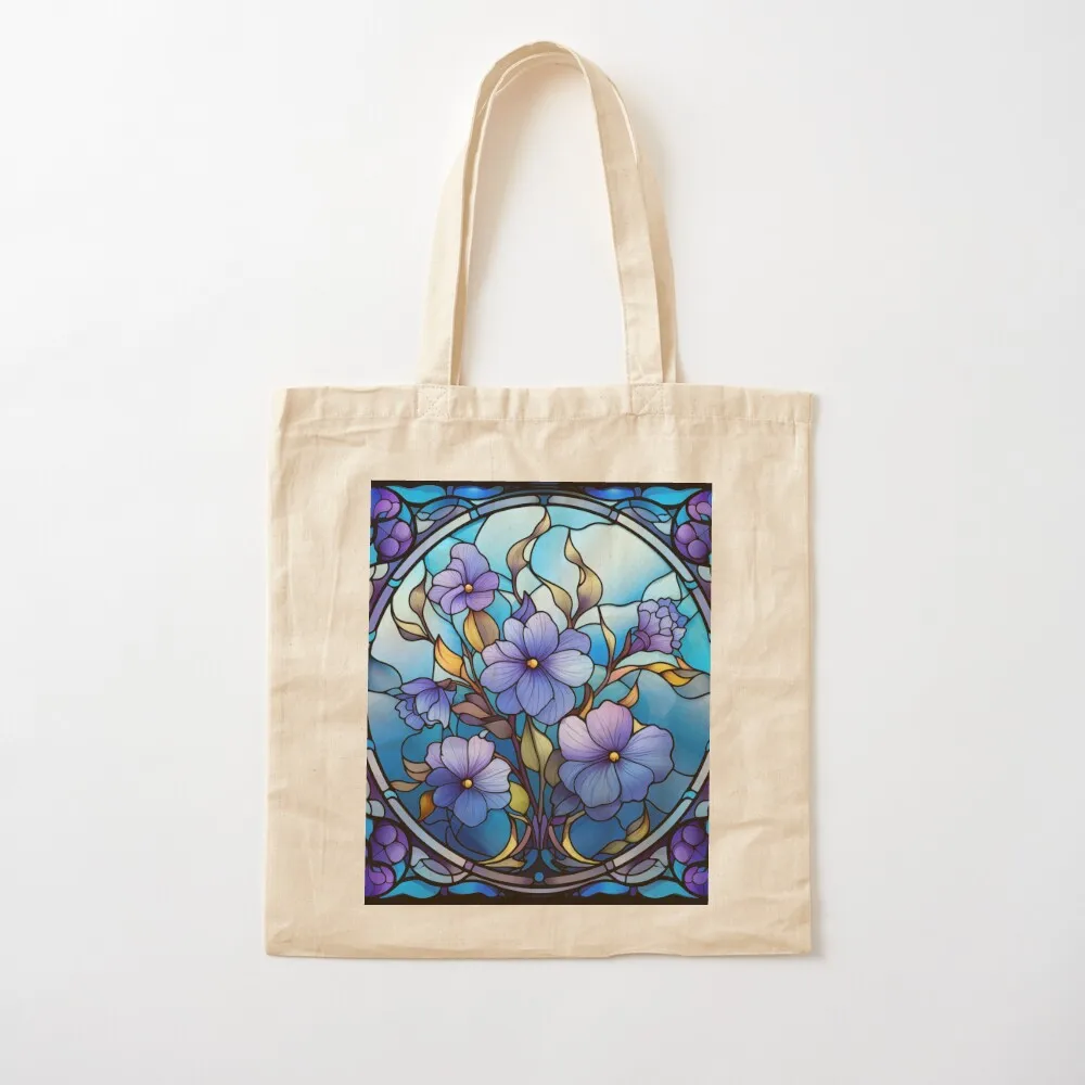 Vibrant Stained Glass Purple Blue Calabrian flower Tote Bag shopping bag logo canvas tote bag Canvas Tote