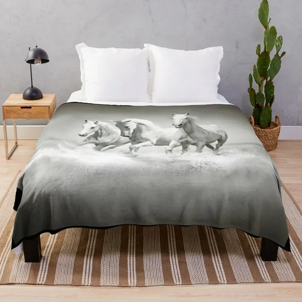 

Wild White Horses Throw Blanket Summer Cool Breathable Blanket for Sleeping