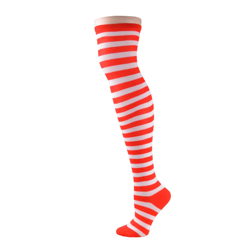 Red White Stripe Socks Women Knee High Length Premium One Size Fits Most Winter Warm Cosplay Fashion Adorable