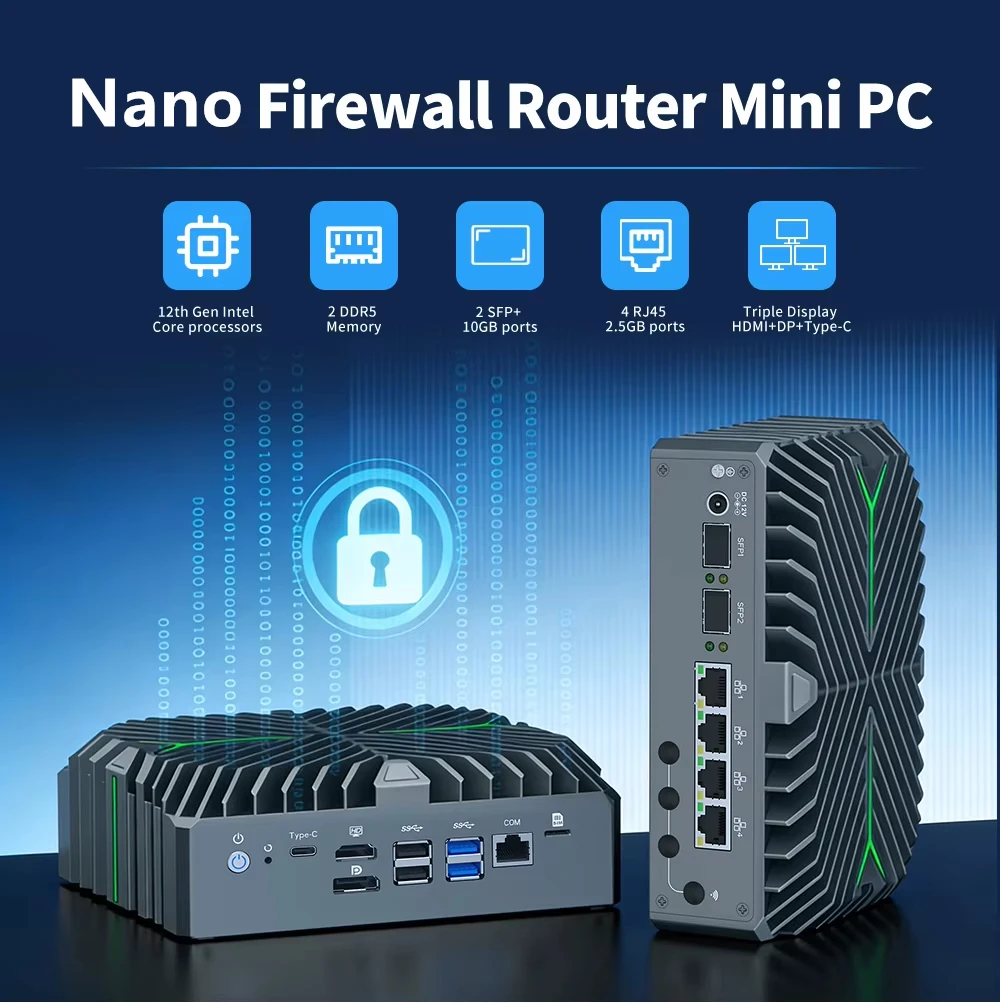 Topton 12th Gen Fanless Firewall PC 2x10G SFP 4x2.5G NICs Intel I7 1255U I5 1235U Industrial Mini PC Computer PfSense NAS Server