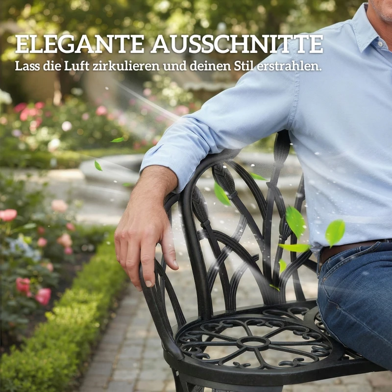 2-Sitzer Gartenbank aus Aluminiumguss, Wetterfeste Outdoor-Bank mit Tulpen-Rückenlehne & Blumenmuster, 99×57×78 cm – Detail 7
