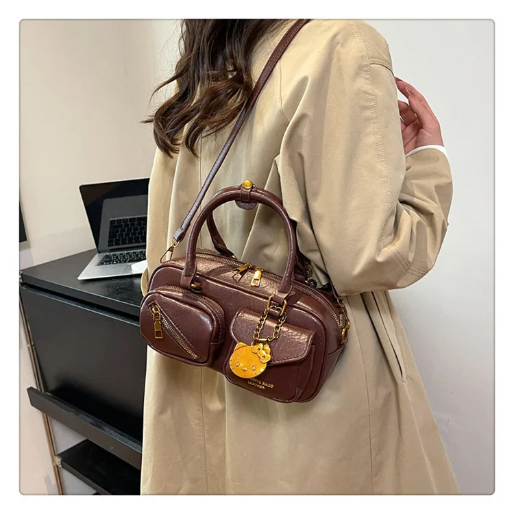 حقيبة بولينج للنساء 2025، حقيبة يد جلدية متعددة الجيوب، مقبض علوي عصري وحقيبة كتف، محفظة كروس على الطراز العتيق