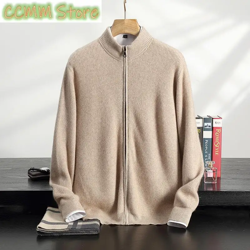 High-end Autumn Winter Men Cashmere Sweater Thick Zipper Cardigan Smart Casual Soft Warm Cashmere Knitted Sweater Coat Top