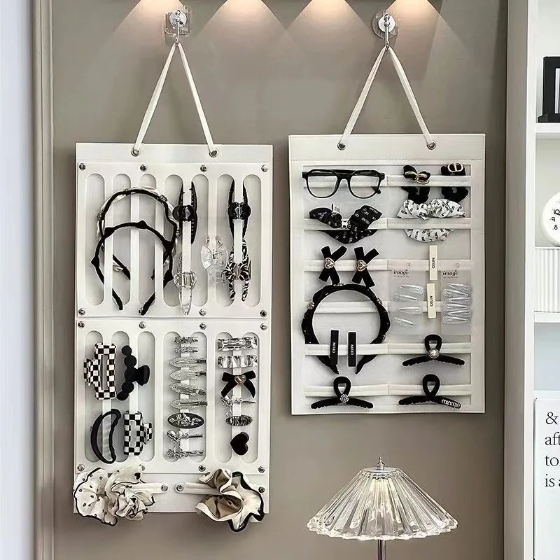 Felt Jewelry Organizer Hanging Bag - Multi-Compartment Foldable Wall Storage for Earrings/Necklaces (Snap Closure Non-Scratch)