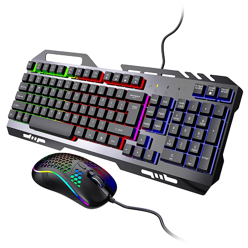 

Wired gaming keyboard mouse suit RGB luminous office computer metal panel wired