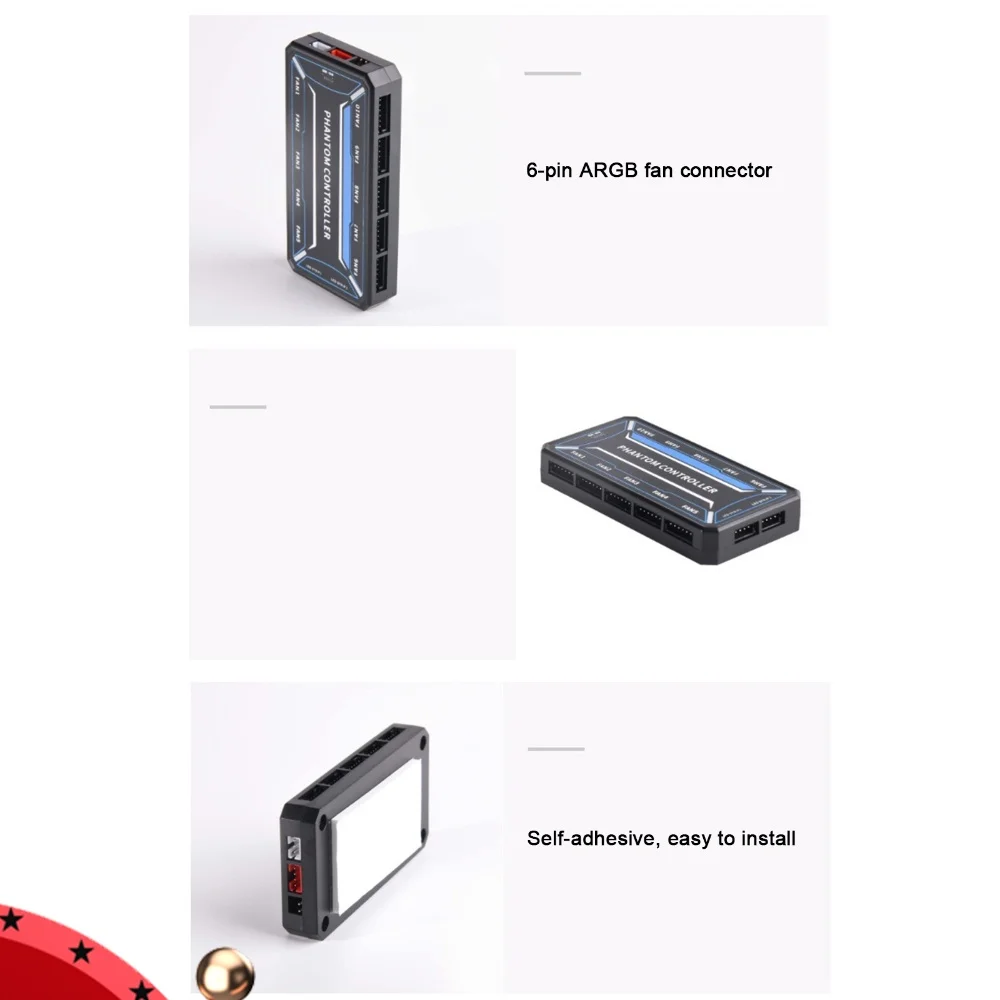 6Pin 10-Port ARGB SATA Fan Hub Adapter with ARGB Controller Cooling Fan Hub Splitter  with Remote Control for Computer Case Fan
