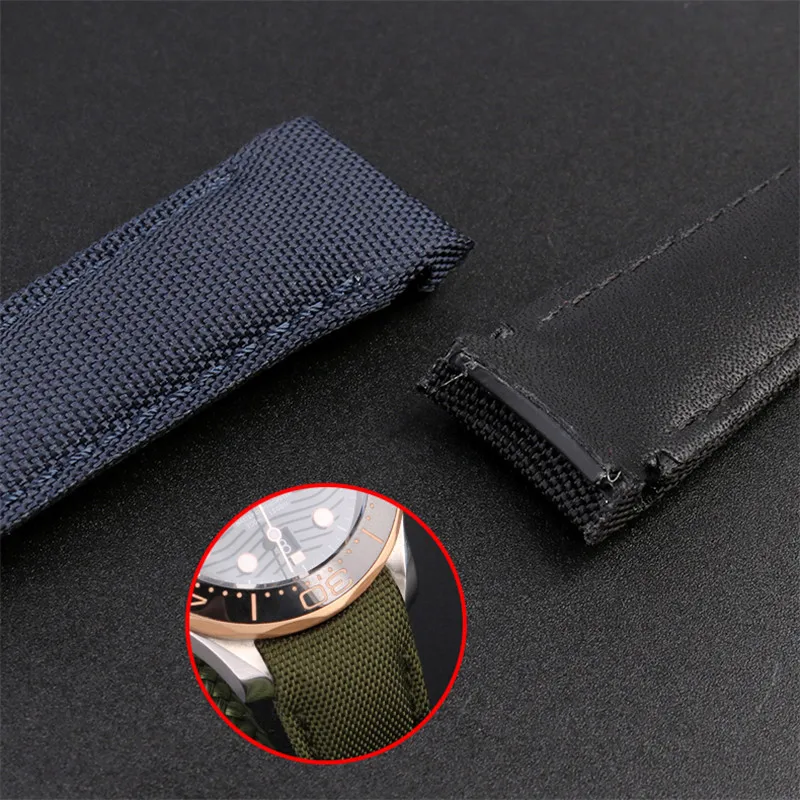 20mm 22mm Nylon Genuine Leather Strap for Omega Seamaster 300 Diver Curved End Men Quality Canvas Replace Watch Band Bracelet