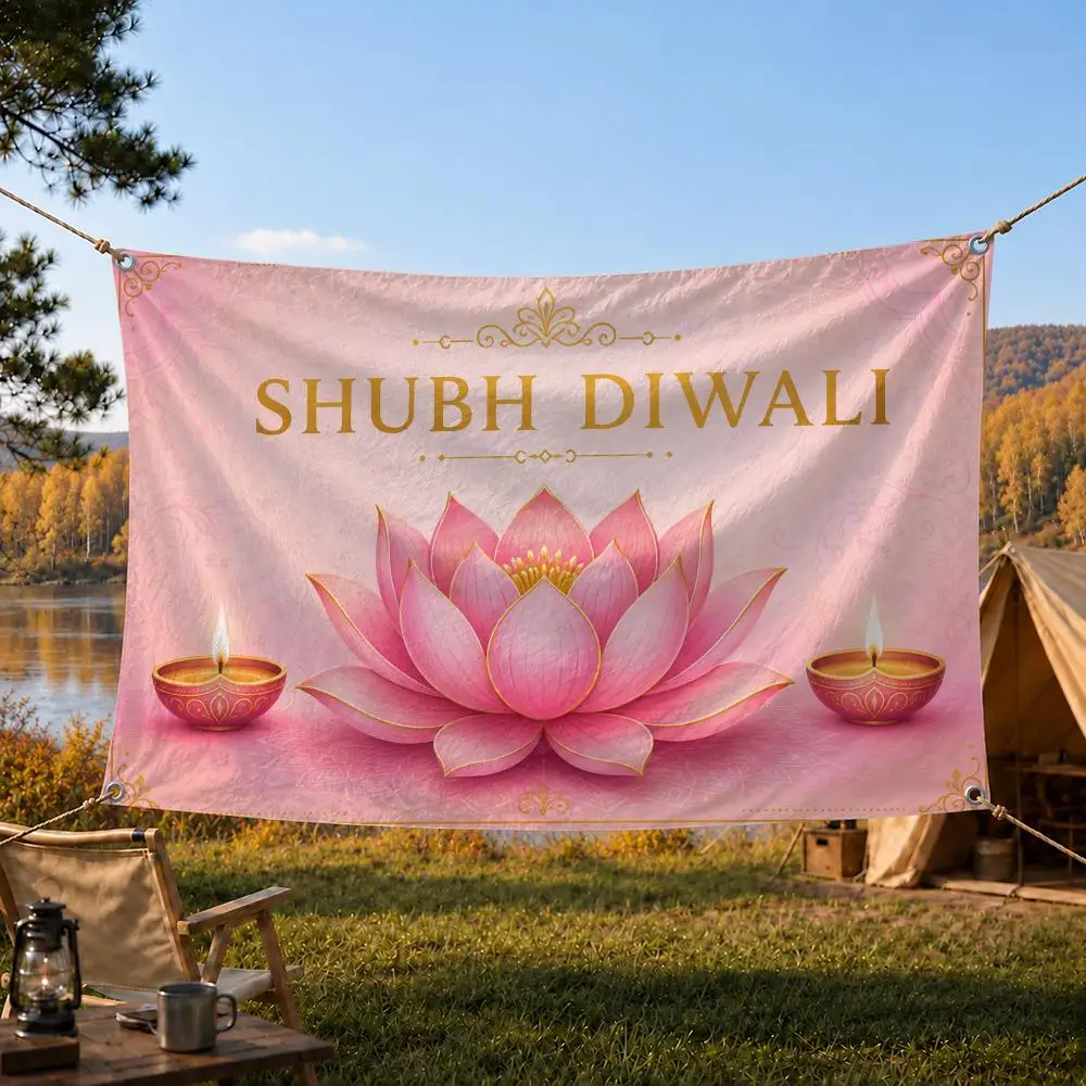 Red Gold Diwali Vintage Festival Decor Flags Home Yard & Garden Decor Banner - Indoor Outdoor Wall Hanging Flag