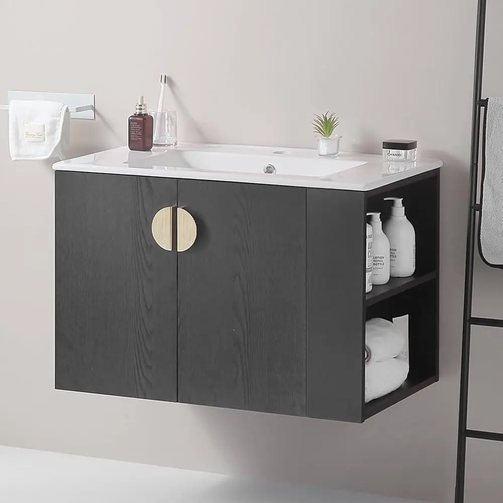 Mueble para lavabo de baño, tocador de almacenamiento montado en la pared con dos puertas, muebles de baño, gabinetes de almacenamiento para espacios pequeños, baño