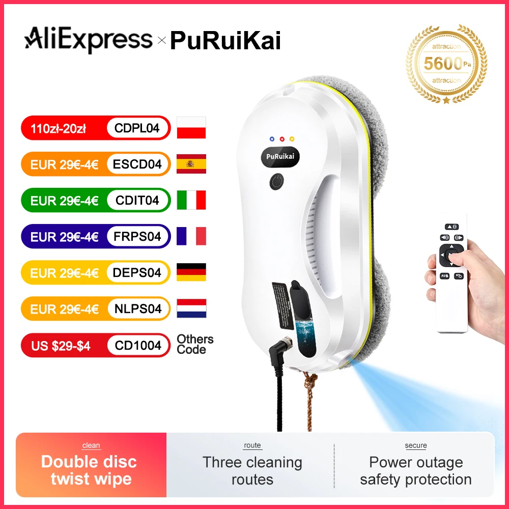 Robot de nettoyage automatique par pulvérisation d'eau pour vitres domestiques, aspirateur avec télécommande, essuie-glace électrique pour vitres domestiques