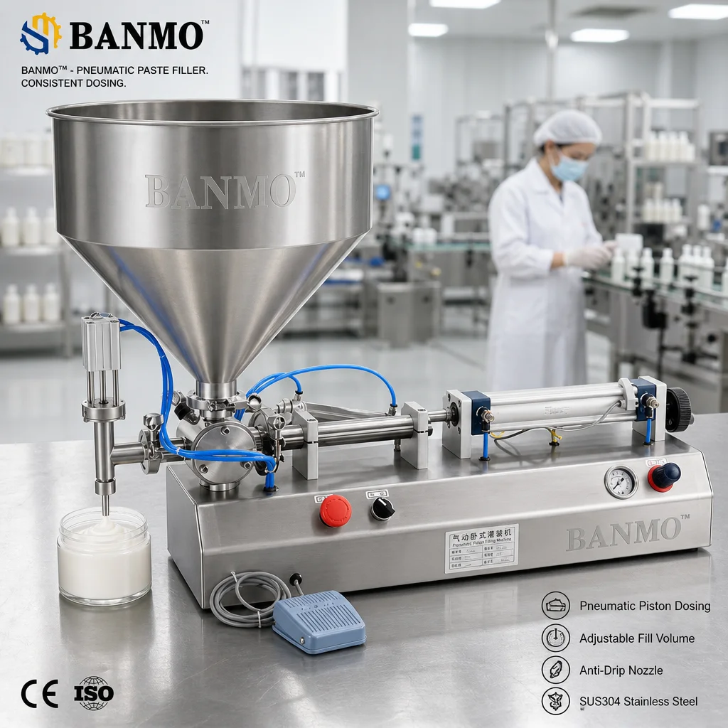 BANMO Single Head Semi-Automatic Paste Liquid Honey Machine Versatile Bottles Gravity-Oriented Milk Cream Other Beverages/Creams