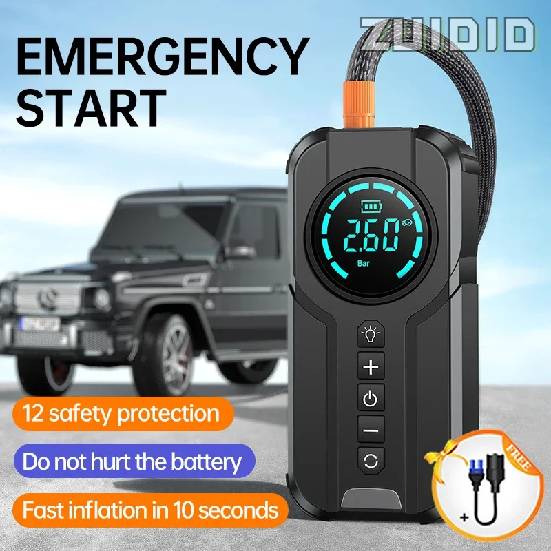 4 In 1 Car Jump Starter Air Pump Portable Power Bank Lighting Air Compressor Auto Tyre Inflator Cars Battery Starters Starting