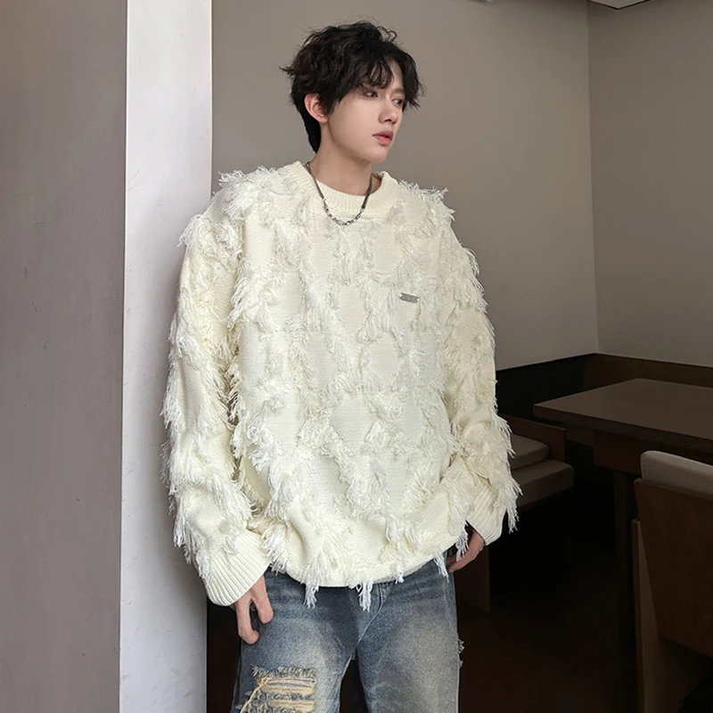 LUZHEN شخصية شرابة لدغ المرقعة فضفاضة طويلة الأكمام بلوفر مغزول الرجال 2025 الشتاء عالية الجودة الذكور سترة JY5056