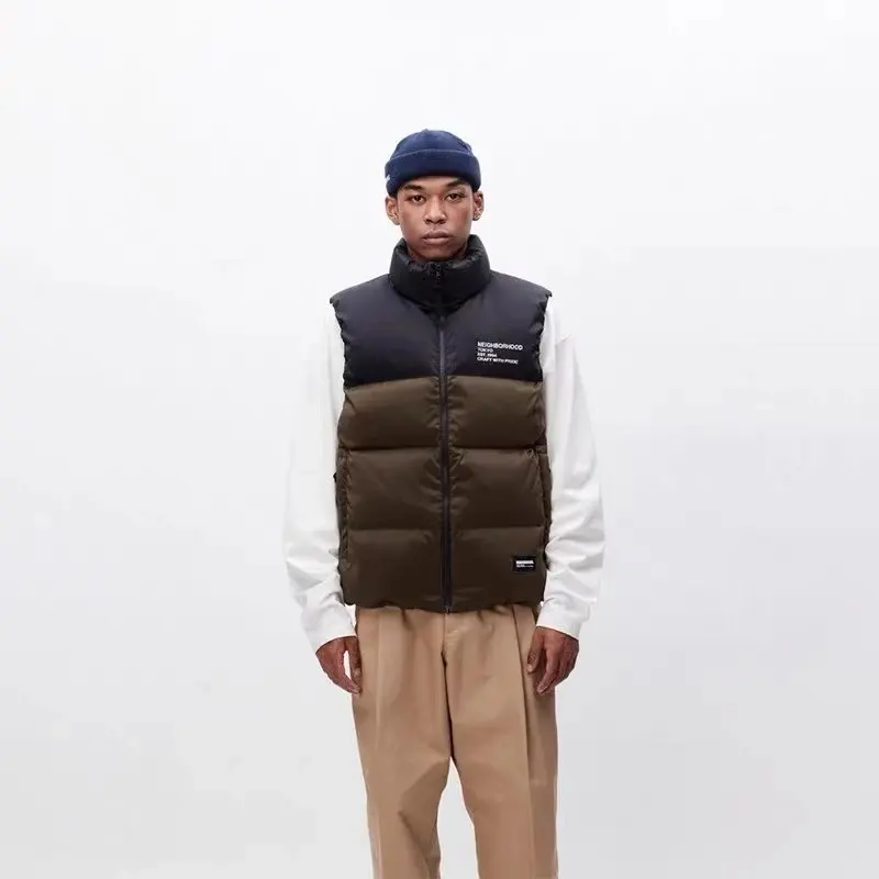 NBHD Classic down Vest Middly Thick Patchwork Color down Vest Youthful Vitality Style Nylon Fabric Drawstring Hem Zipper Closure