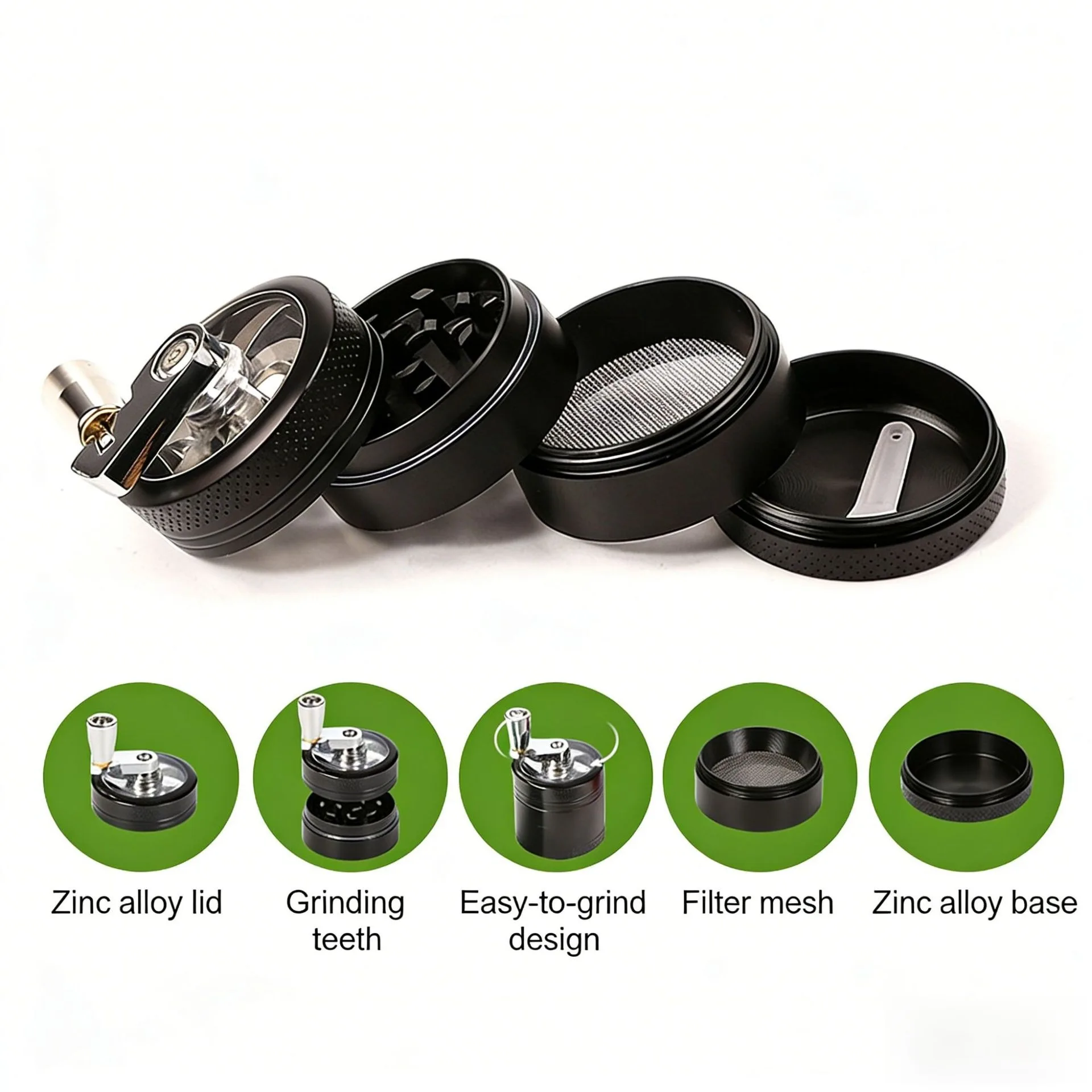 Hand Crank Herb Grinder, Portable Metal Tobacco Grinder, Multi-color Gift for Smokers/Spice Lovers