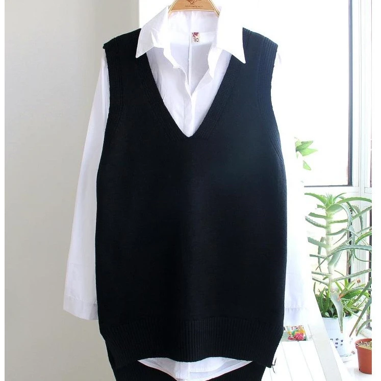 

Bla Knitted Long Svel Vest Women's Spring Autumn New Sle Overhead Pure Color Korean Version V-ne Woolen Sweater