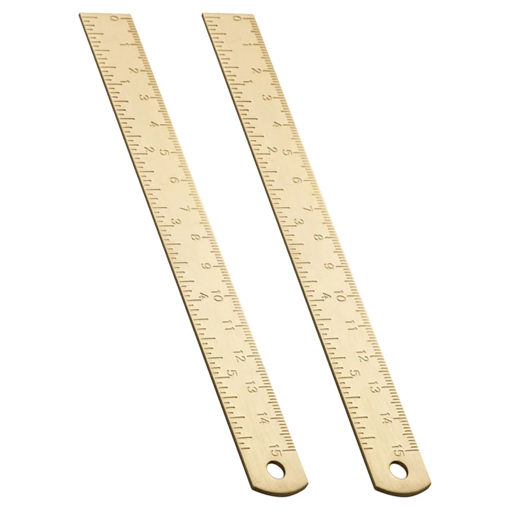 

2 Pcs Brass Ruler Household Straight Multi-function Bookmark Vintage Drawing Study Supply Accessories