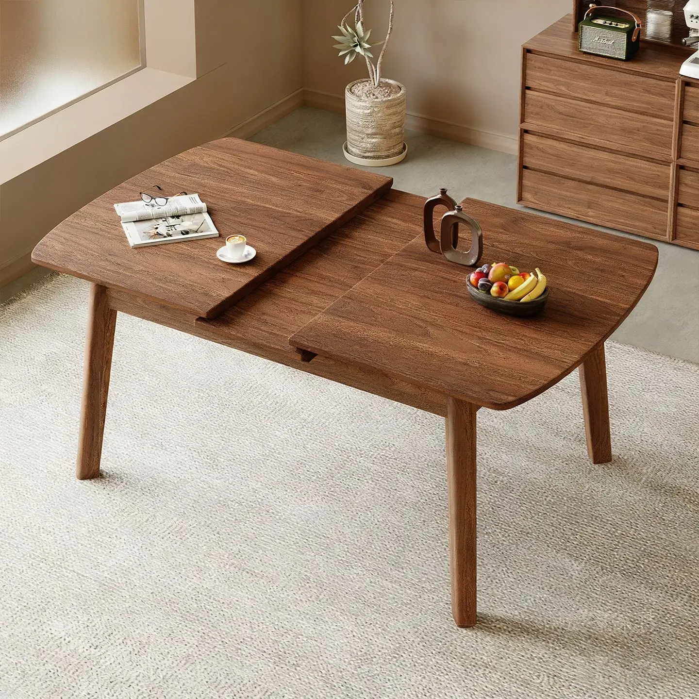 Black walnut dining table, retractable long table against the wall dining room dining table and chairs combination household