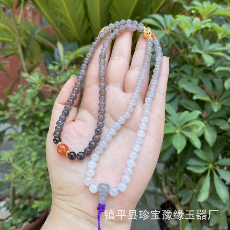Hetian Jade Purple Gradient 108 Beads Buddhist Necklace 6mm Nanhong Multi-Treasure Sweater Chain Bead String