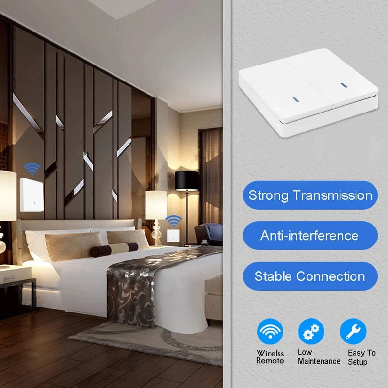 Saklar lampu cerdas nirkabel RF 433Mhz, saklar cerdas kontrol pencahayaan AC 90-250V 10A (2 W dan 2 C dan 2 RC)