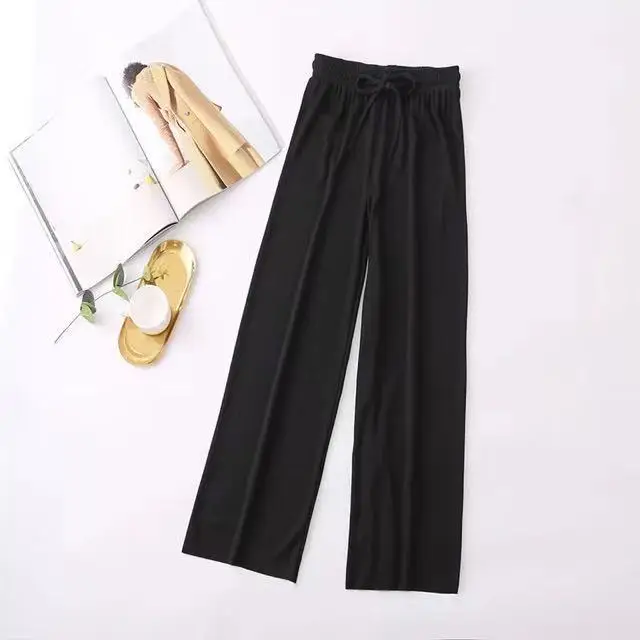 Spring Ice Silk Urban Casual High Waist Trousers easiest for match Wide Leg Pants straight-leg Korean Style loose Pants