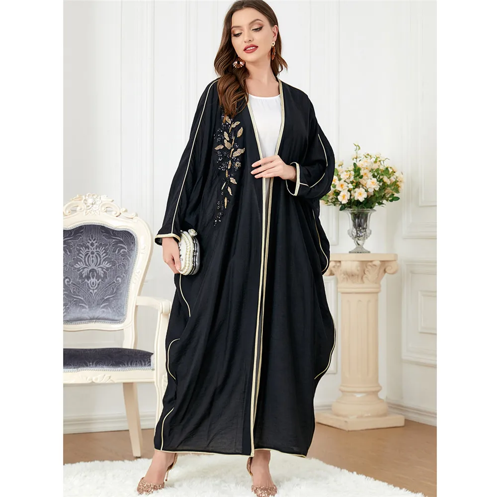 

Eid Muslim Women Open Abaya Dubai Dress Moroccan Caftan Batwing Robe Jalabiya Turkish Diamonds Kebaya Kimono Gown Islam Jalabiya