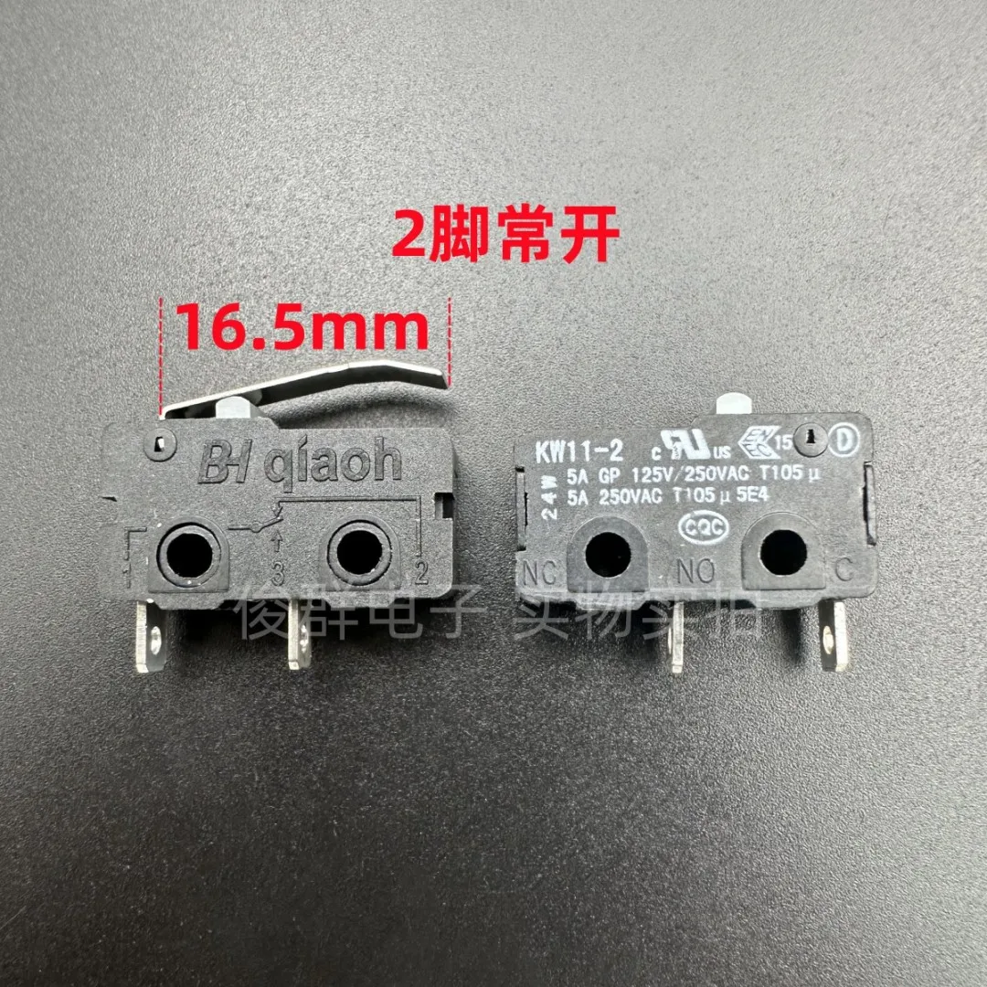 10pcs/ KW11-2 micro switch 2-pin normally open with handle travel limit reset button 5A