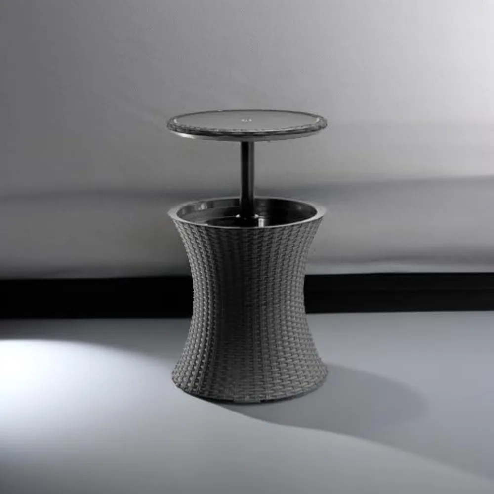 Table d'appoint pour meubles de patio extérieur avec refroidisseur de 7,5 gallons pour bière et vin, gris foncé