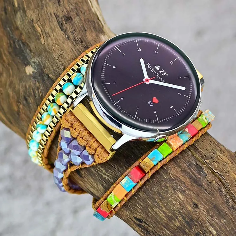 22mm 20mm Bohemian Watchband For Galaxy Watch 4 Strap 42 46mm S3 Active 2 Natural Stone Bracelet Amazfit GTS 2 3 Pro GTR gt2pro