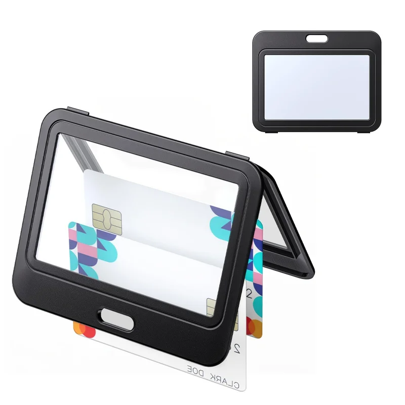 10 pcs ID Badge Holder with Plastic Clip, Double-Sided Transparent Windows Horizontal Hard Black Plastic Case Waterproof - view 6