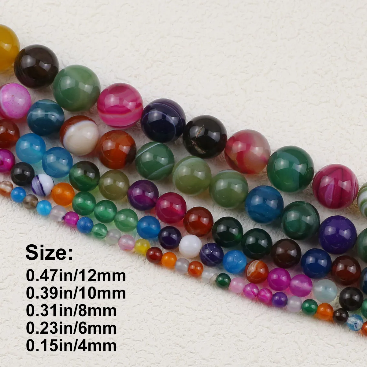 4/6/8/10/12mm Natural Multicolor Banded Agate Round Beads Striped Stone Loose Beads for DIY Necklace Bracelet Jewelry Marking