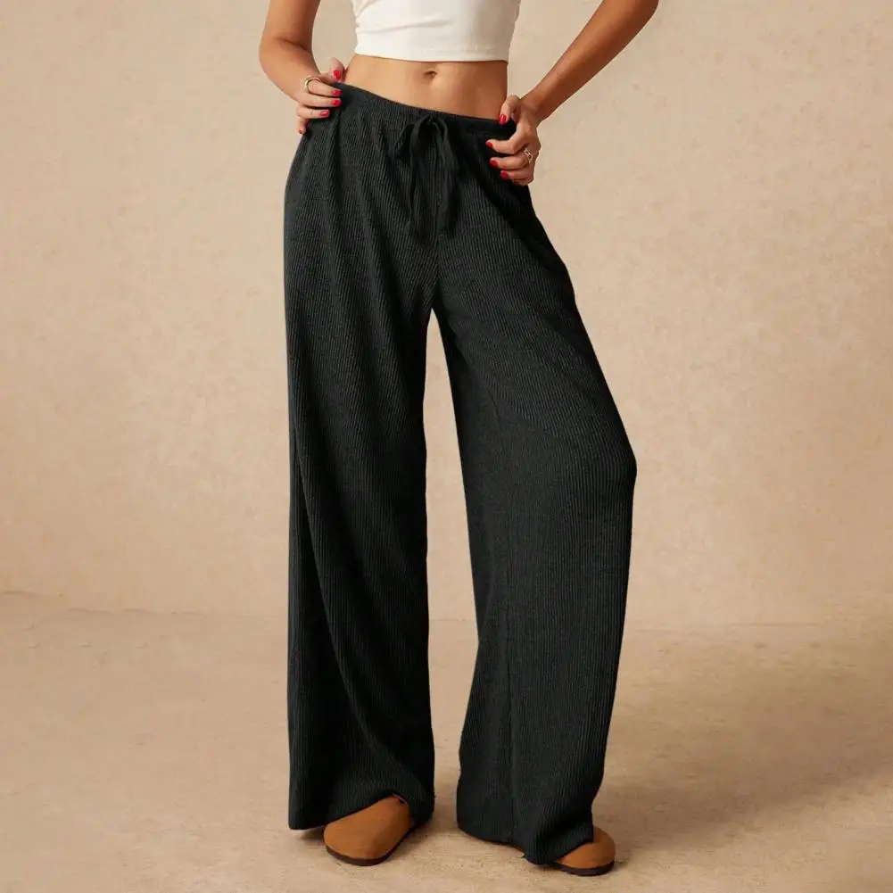 Pantalon à jambes larges pour femme, taille élastique, avec cordon de serrage réglable, coupe ample, couleur unie pour le travail