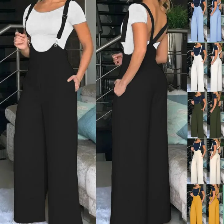 Jumpsuits Women Overalls One Piece Wide Leg Pants Rompers Sleeveless Suspender Trousers Suspenders 2025 Summer Streetwear
