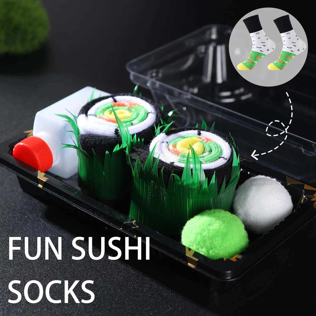 1 Pair of Mid-Calf Men's Socks, Suitable for Both Men and Women, Novel and Fun, Colorful Salmon Sushi Gift Box Socks, European and American Fashion Trend Style, Comfortable and Breathable, Party Casual Novelty Gift, Valentine's Day, Christmas, Santa Claus, Autumn and Winter Style, All-Season Style, Cute and Fun Socks