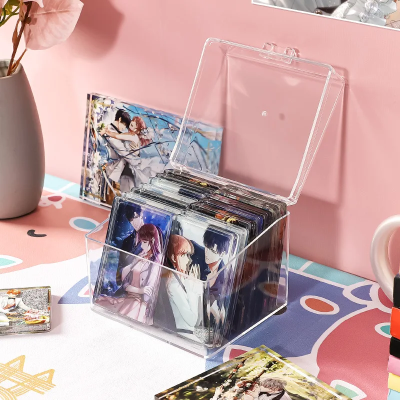 Kpop Photocard Storage Box Transparent Acrylic Photo Card Organizer Compartment Flip Box Card Case Protector Container Korean