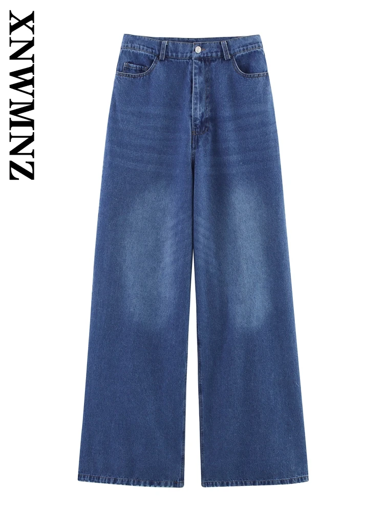 

XNWMNZ 2025 Summer New Woman's Edgy Button Bottoms Long Pants Chic Lady Solid Color Jeans Ruffles Regular Fit Pockets High Waist