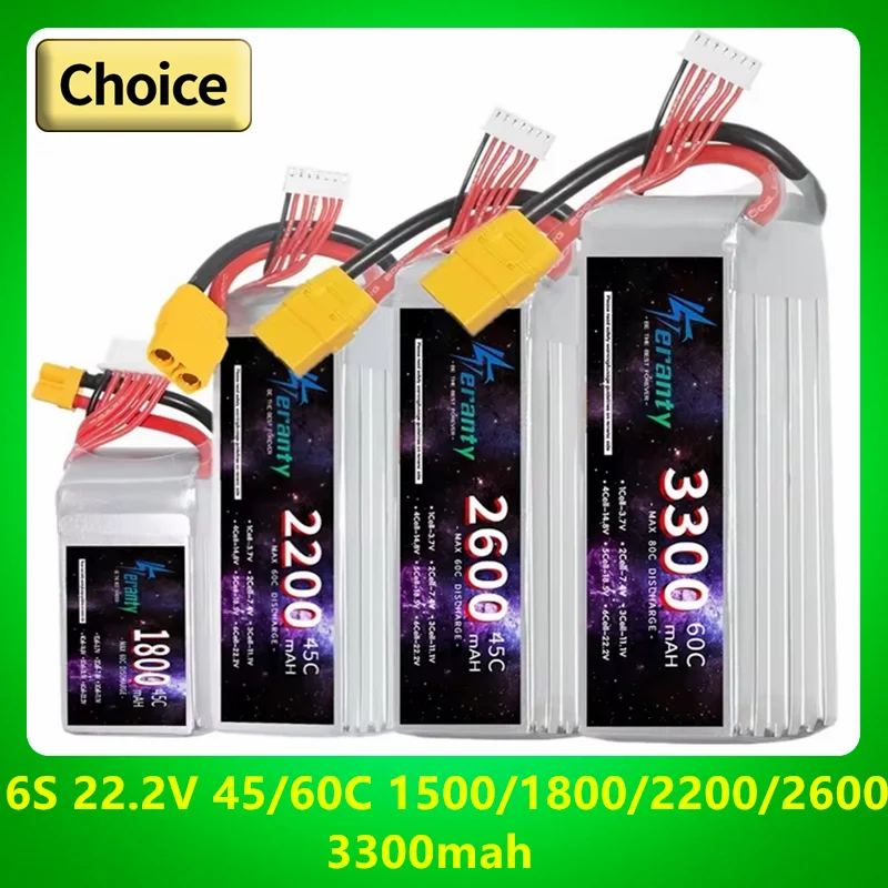 

Литий-полимерный аккумулятор TERANTY 22,2 в, батарея 6S 1500 мАч 1800 мАч 2200 мАч 2600 мАч 3300 мАч с XT60 DEANS T XT90 для Дронов, автомобилей, игрушек