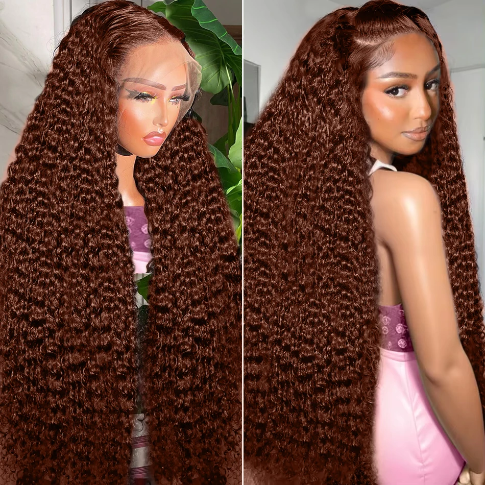 30 36 Inch Reddish Brown 13x4 Lace Front Human Hair Wigs Deep Wave Dark Red Brown 13x6 Pre Plucked HD Lace frontal Wig