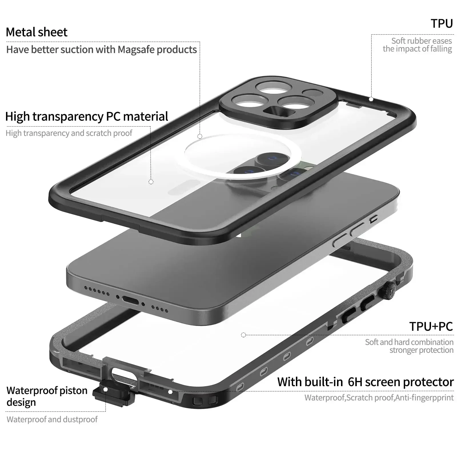 Magnetic Case For iPhone 15 14 Pro Max Pro iPhone 13 Pro Max IP68 Waterproof Protector Full Body Protective Dustproof Phone Case