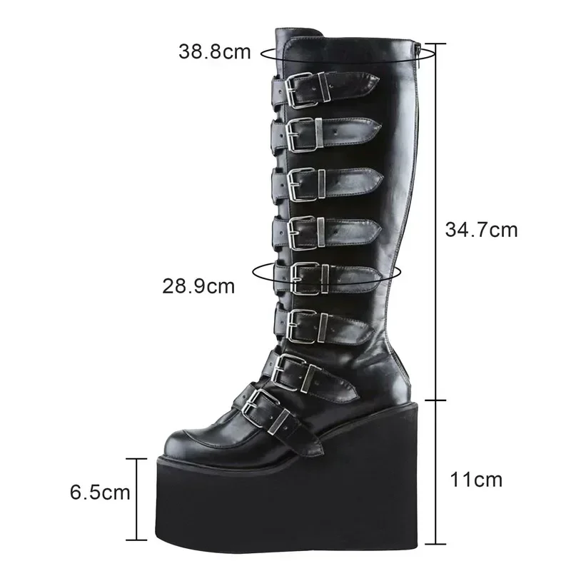 Brand Design Female Wedges High Heels Thigh High Boots Fashion Black Platform Boots Women 2024 Gothic Cosplay Shoes Woman