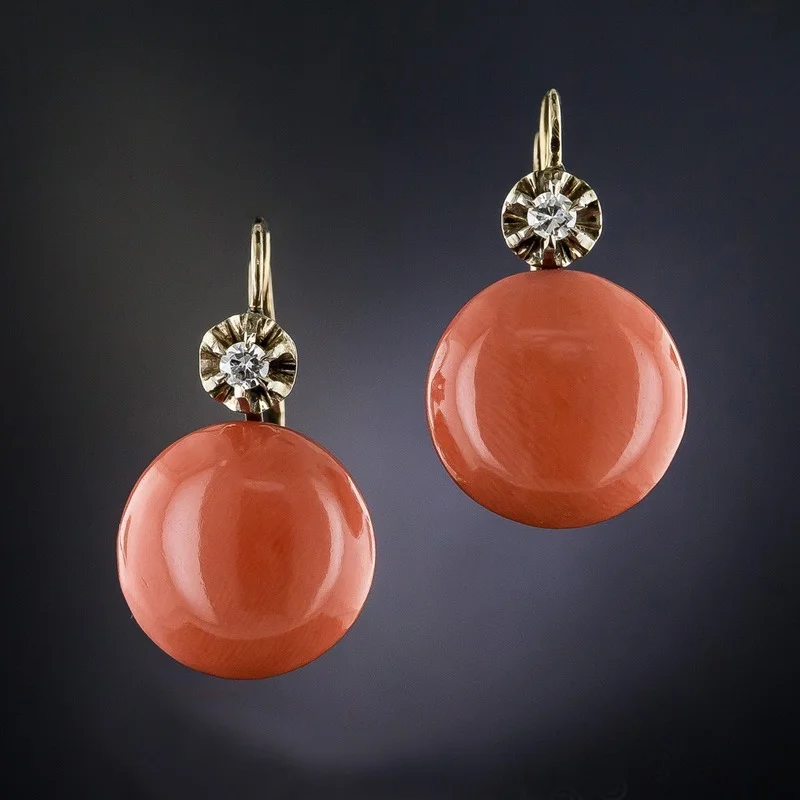 Vintage Water Drop Orange Stone Earrings Wedding Jewelry Crystal Coral Color Statement Dangle Earrings for Women Girl Gifts