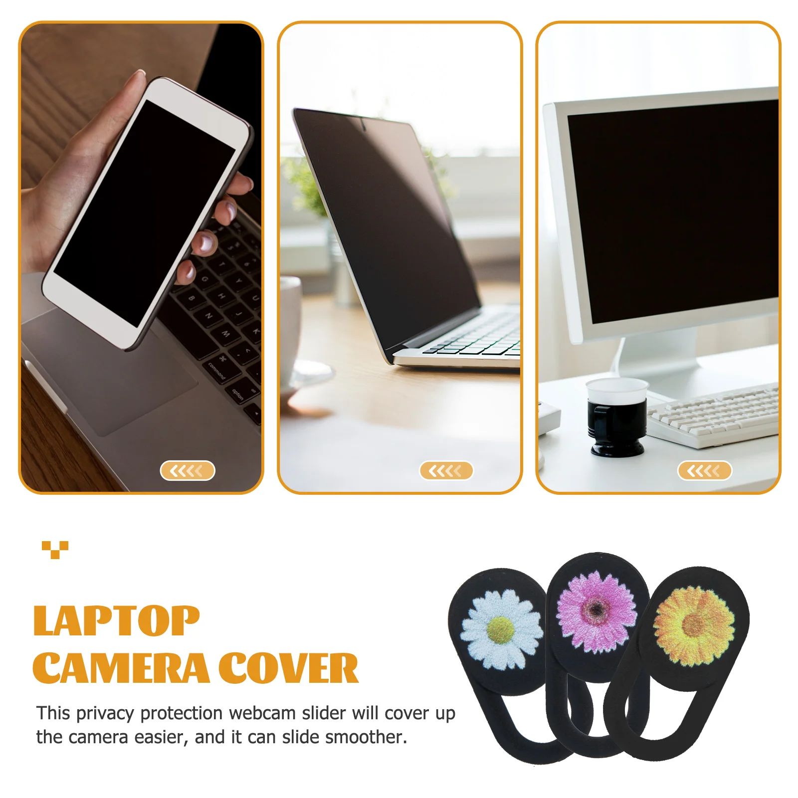 

3pcs Webcam Covers Laptop Cover Slide Thin ABS Privacy Protection Video Decorative Flower Pattern