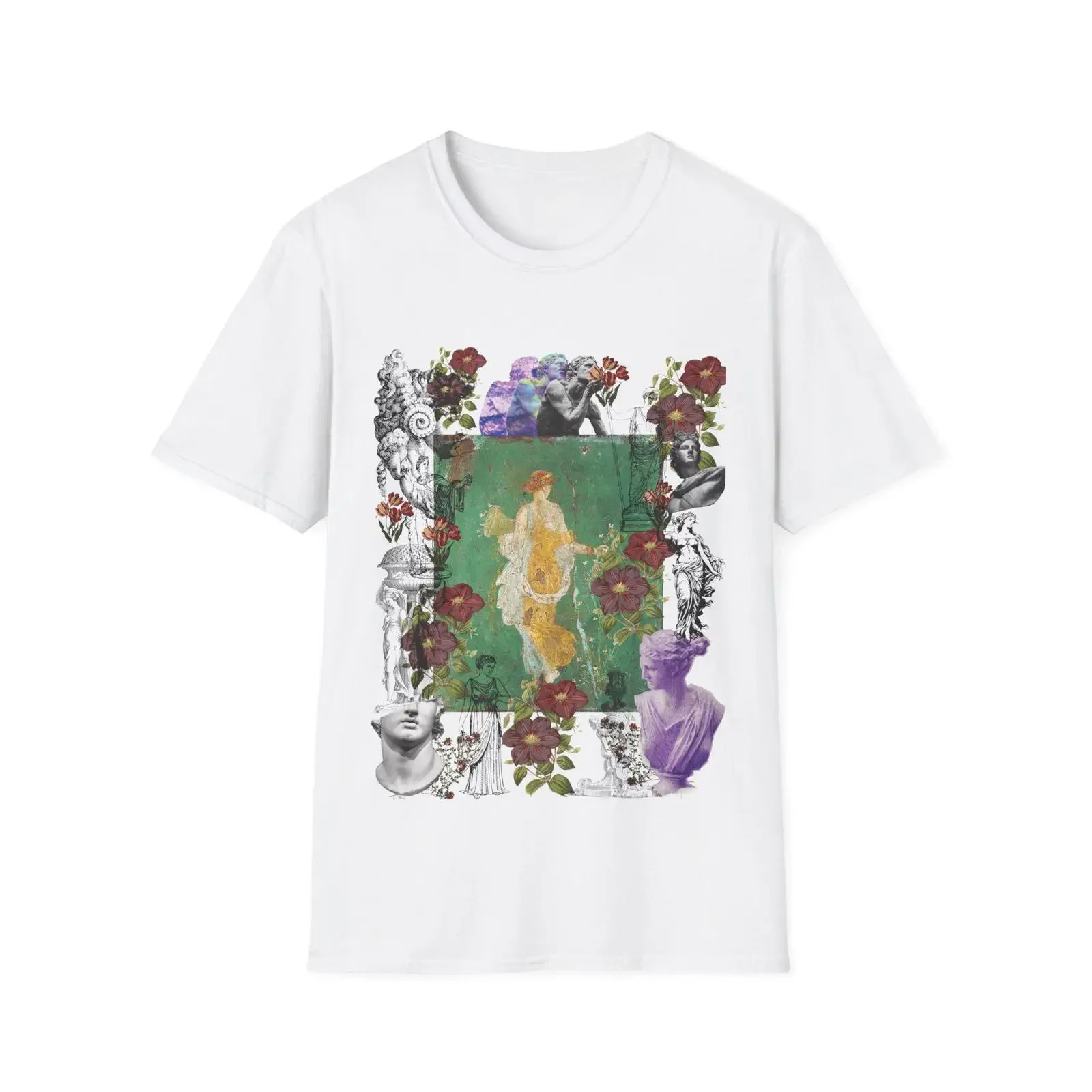 Flora Roman Goddess T Shirt Vintage Classical Art vintage Washed streetwear Versatile Stylish fashion Stretched Slightly homme