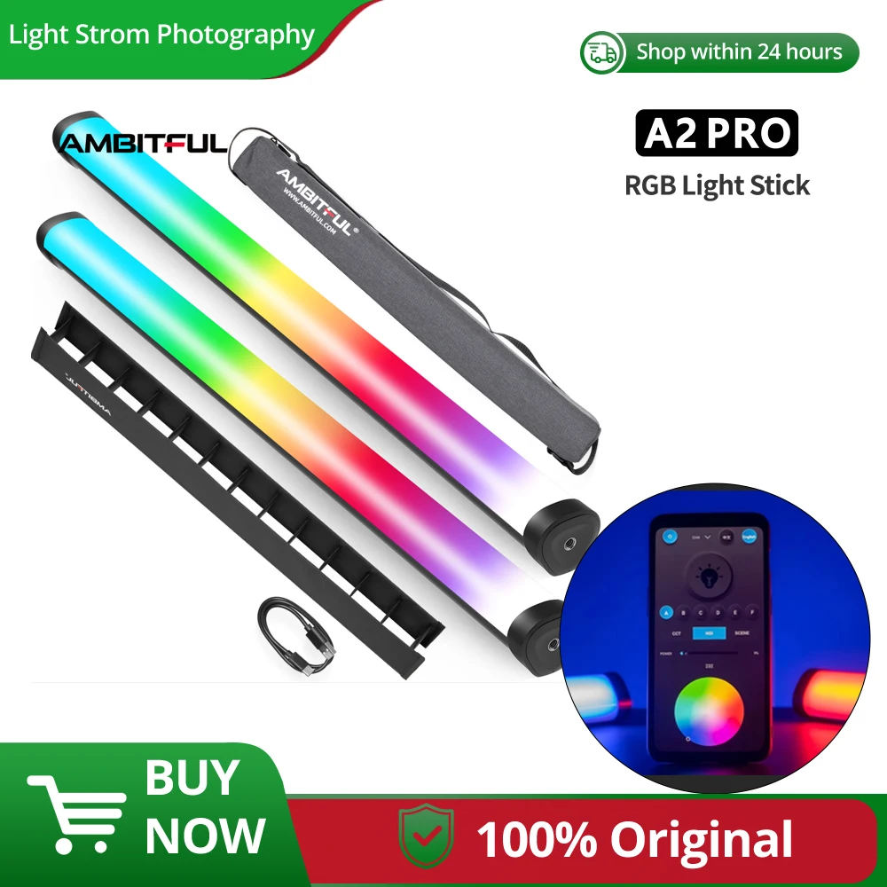 

AMBITFUL A2PRO A2 PRO RGB 2500K-8500K Tube Light Full Color LED Video Stick Light with Built-in Lithium Battery Control by APP