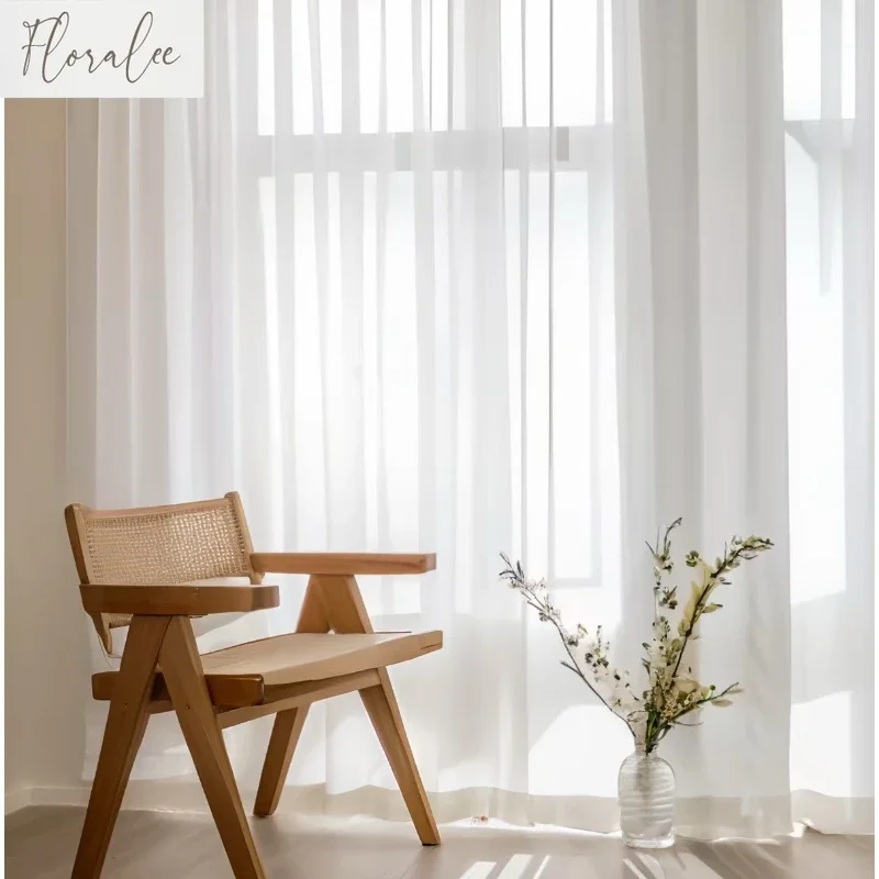 Solid White Tulle High Quality Thick Yarn Luxury Chiffon Sheer Window Curtains for Living Room Bedroom Decor Voile Opaque Drapes