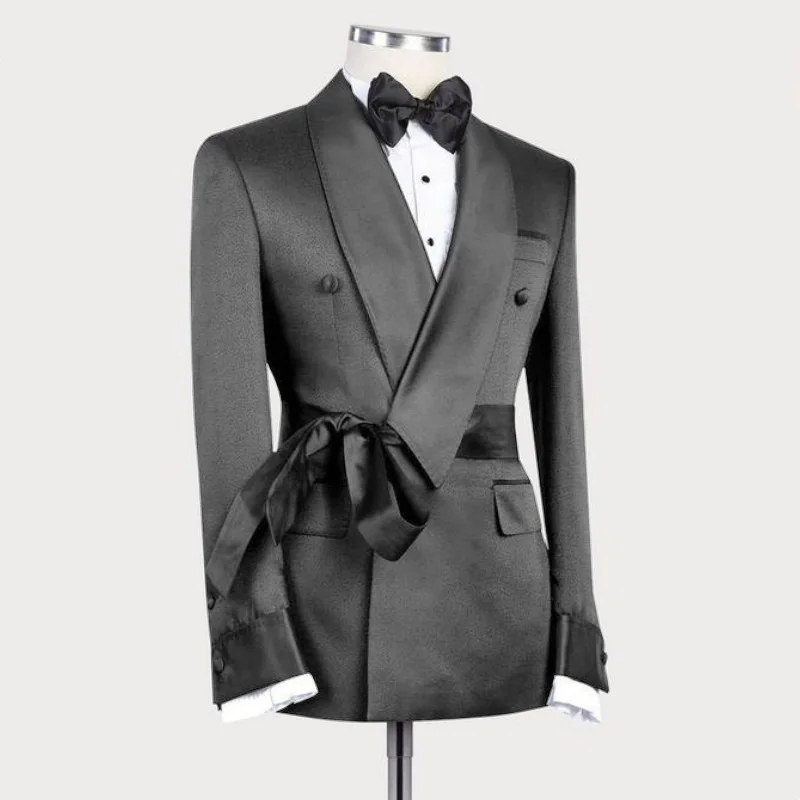 Men\'s Jacket Plain Black Belt Lapel Slim Custom Clothing Groomsmen Suit New Fashion Casual Business Wedding Tuxedo