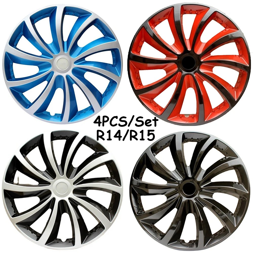 

4 шт./компл. R14 R15 автомобильные колпаки для железных дисков, разноцветные колпаки, отделка автомобильных сменных колпачков колес, автозапчасти для шин, защита обода