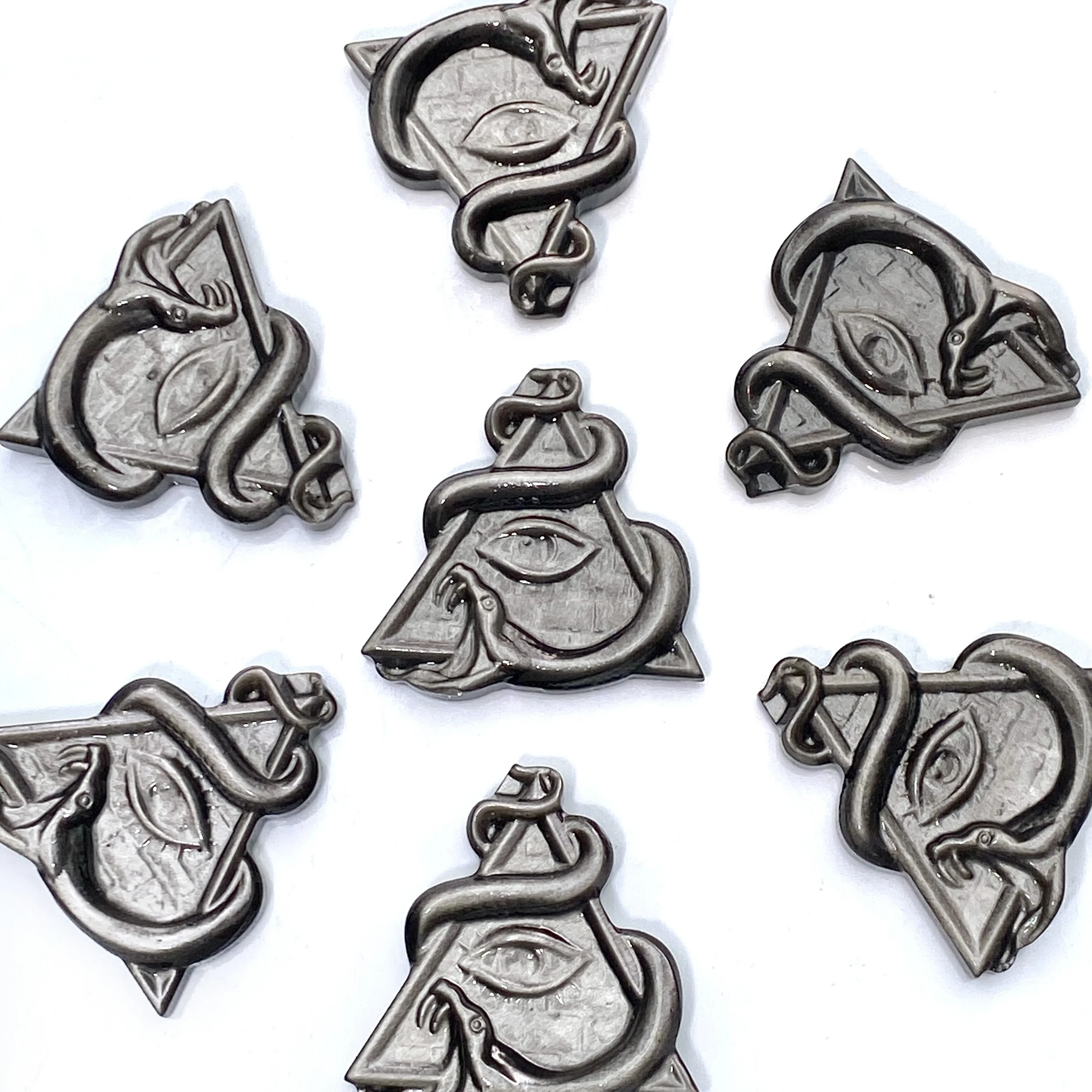 1PC Handcrafted Silver Obsidian With Eye of Providence&Snake Figurines,Ideal for Halloween,Christmas,Easter,Gifts,Occult Decor