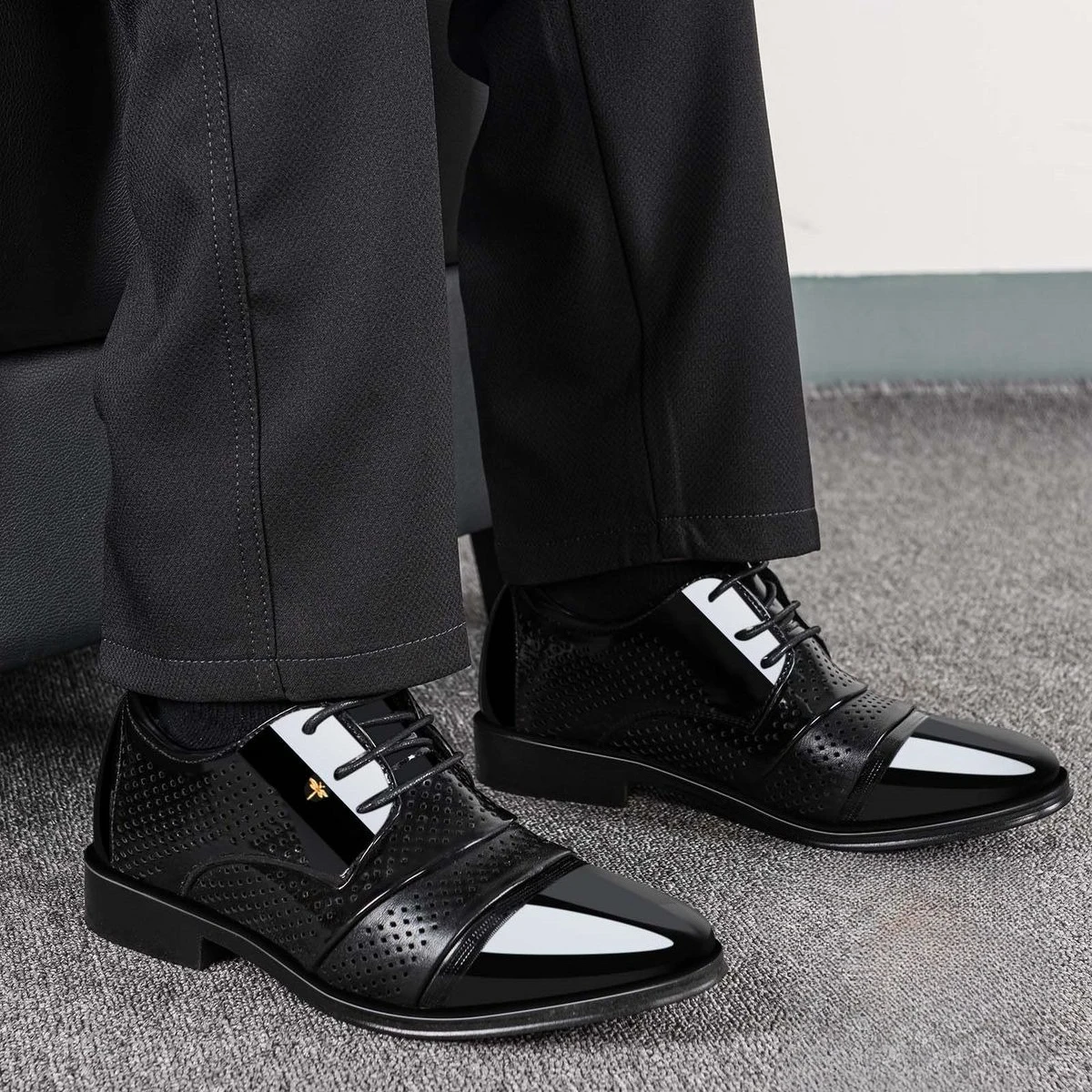 Mens Round Toe Youth Leather Business Formal Shoes Student Flat Bottom Large Size Hidden Elevator view 5
