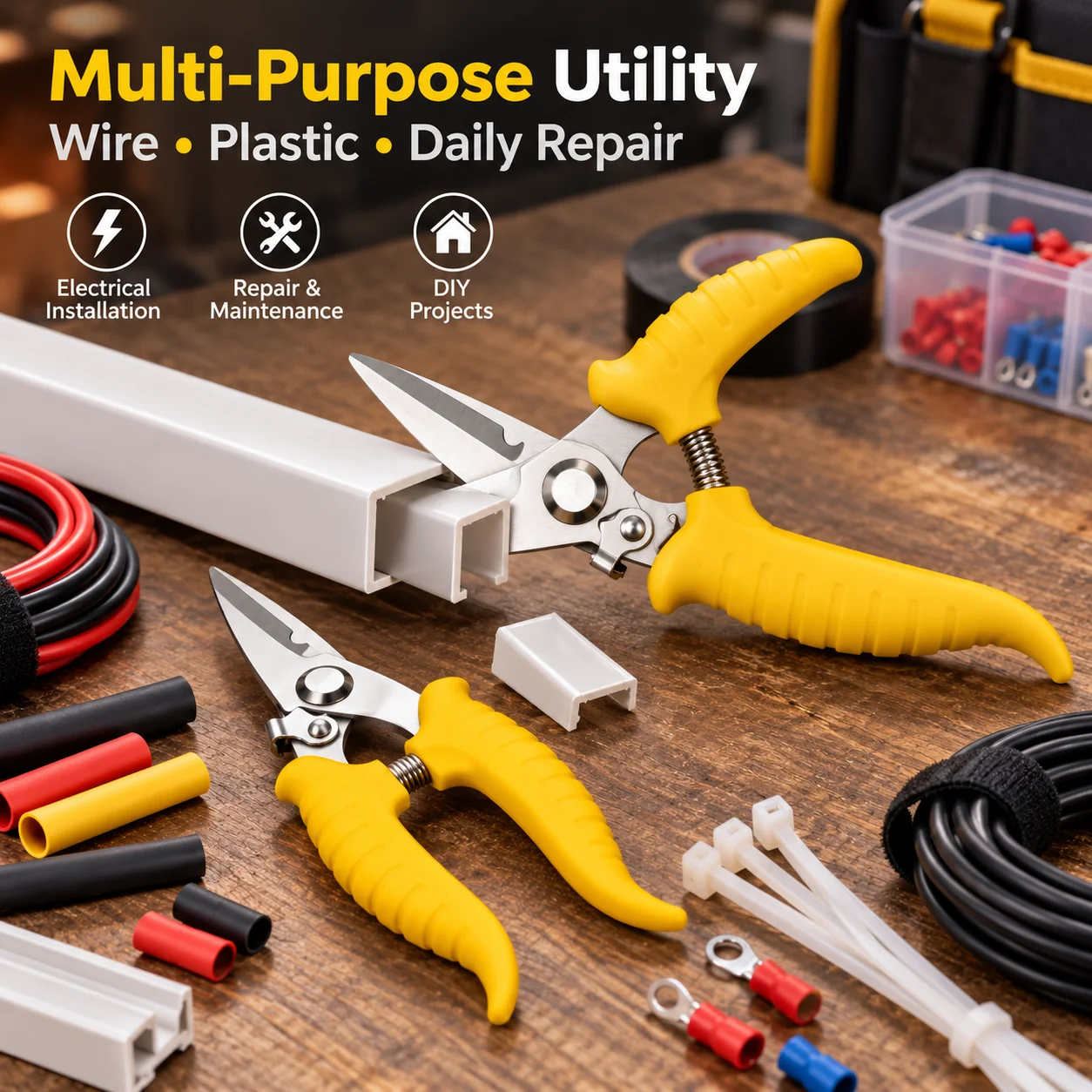 Industrial Stainless Steel Electrician Scissors, Wire Duct Shears, Multi-Function Tin Snips for Metal and Wire Cutting